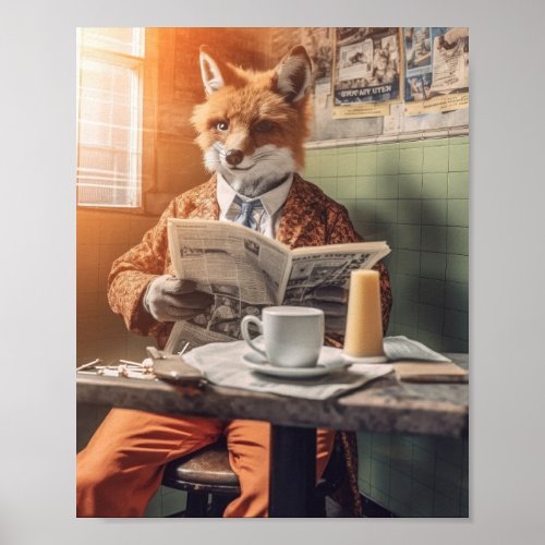 Man with Fox Head in 90s Style Caf Scene Poster