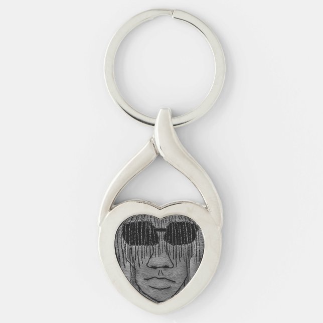 Man with glasses portrait drawing keychain (Front)