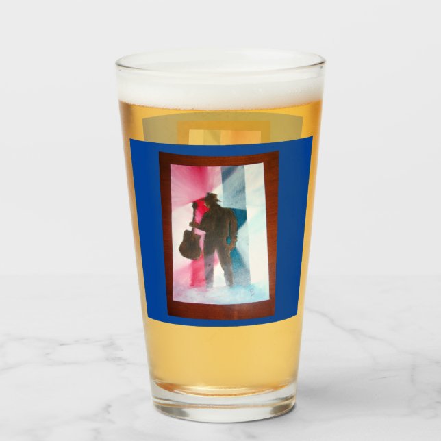 Man with Guitar Glass Cup (Front Filled)