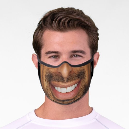 Man with Mustache and Beard White Teeth Funny Premium Face Mask