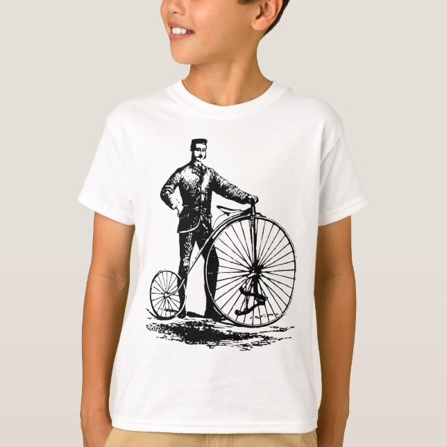 Man with Penny Farthing - Black T-Shirt (Front)