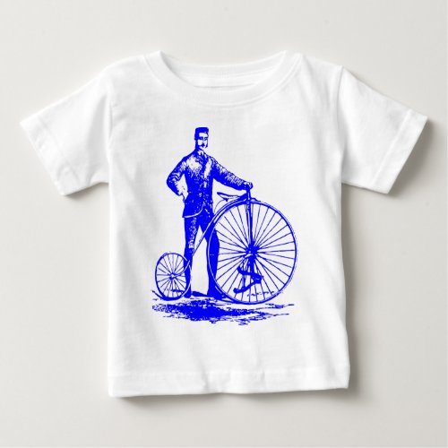 Man with Penny Farthing _ Blue Baby T_Shirt