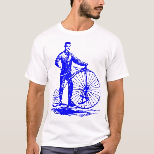 Man with Penny Farthing _ Blue T_Shirt