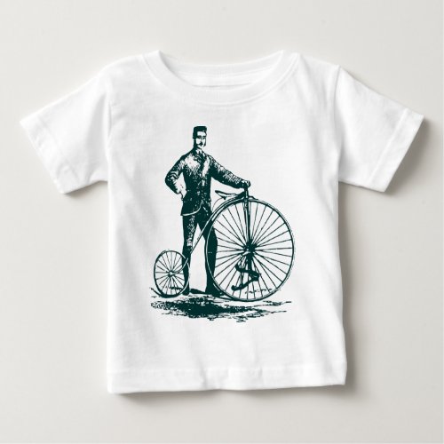 Man with Penny Farthing _ Dark Green Baby T_Shirt