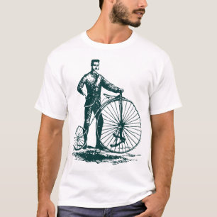 Man with Penny Farthing - Dark Green T-Shirt