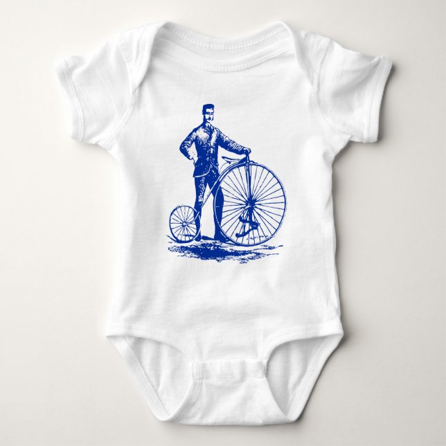 Man with Penny Farthing - Navy Baby Bodysuit (Front)