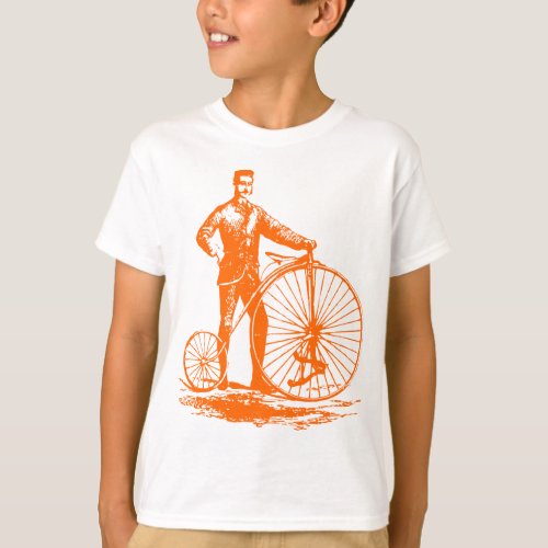 Man with Penny Farthing _ Orange T_Shirt