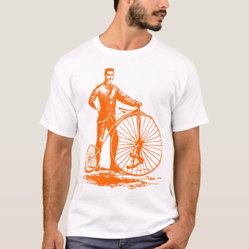 Man with Penny Farthing _ Orange T_Shirt