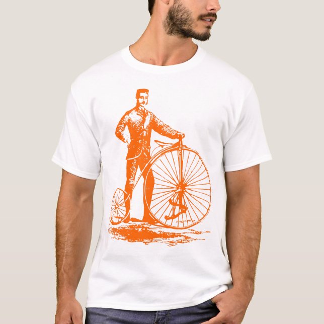Man with Penny Farthing - Orange T-Shirt (Front)