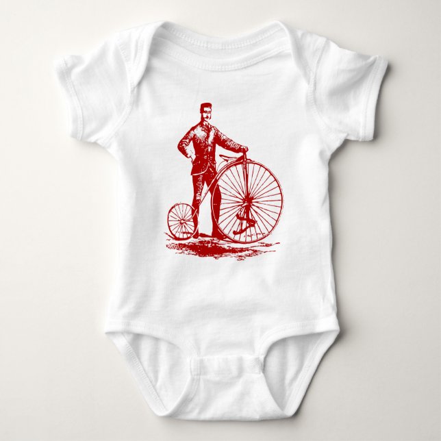 Man with Penny Farthing - Ruby Red Baby Bodysuit (Front)