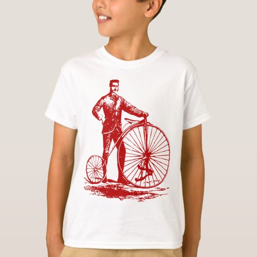 Man with Penny Farthing _ Ruby Red T_Shirt