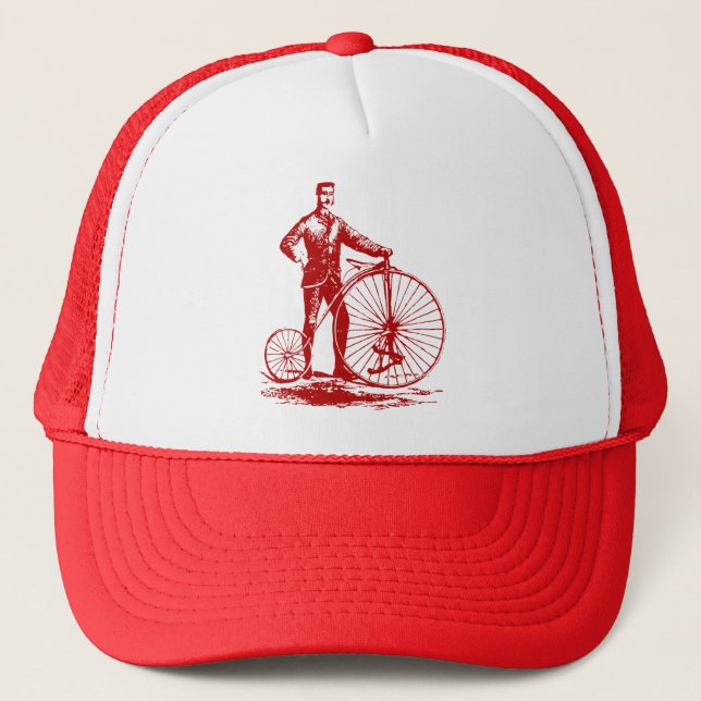Man with Penny Farthing - Ruby Red Trucker Hat (Front)