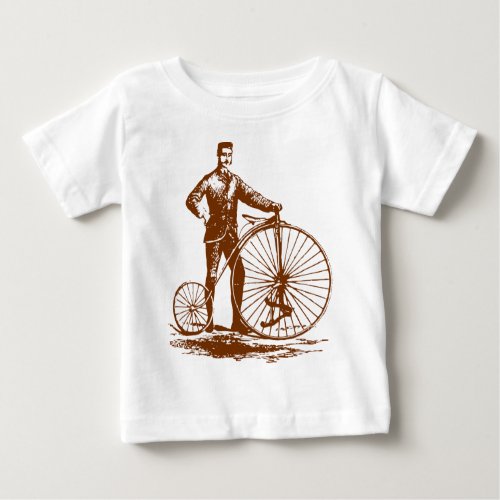 Man with Penny Farthing _ Walnut Brown Baby T_Shirt