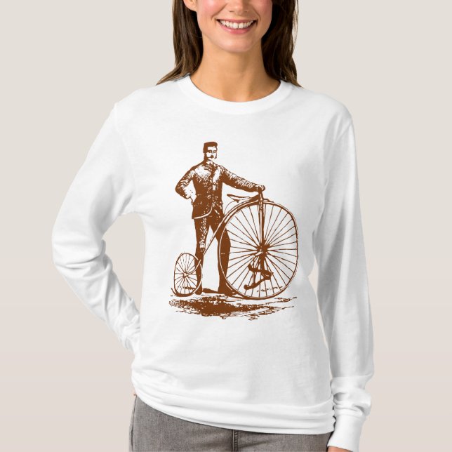 Man with Penny Farthing - Walnut Brown T-Shirt (Front)