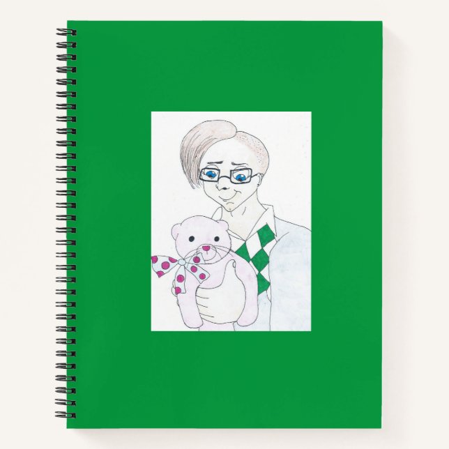 Man With Plushie Spiral Notebook (Front)
