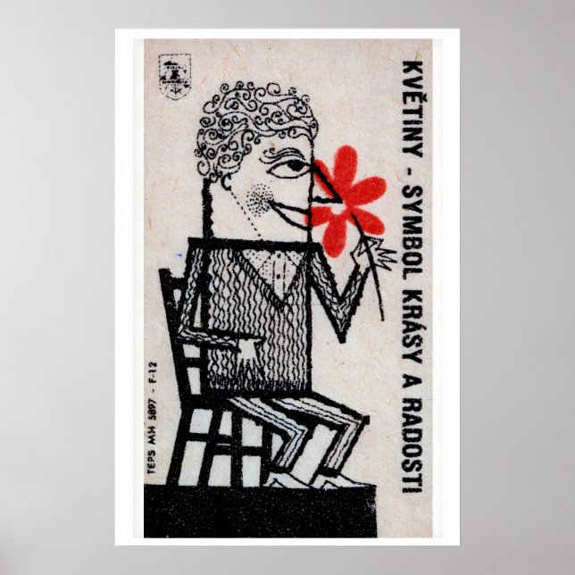 Man with Red Flowers - Matchbox Print - Czech Wall (Front)