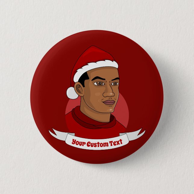Man with Santa Claus hat cartoon Button (Front)