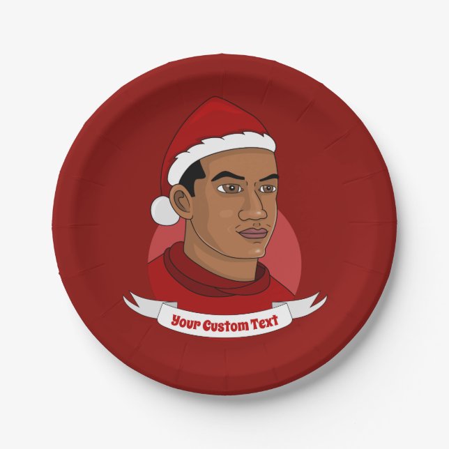 Man with Santa Claus hat cartoon Paper Plates (Front)