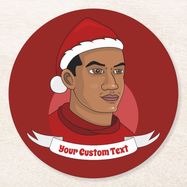 Man with Santa Claus hat cartoon Round Paper Coaster (Front)