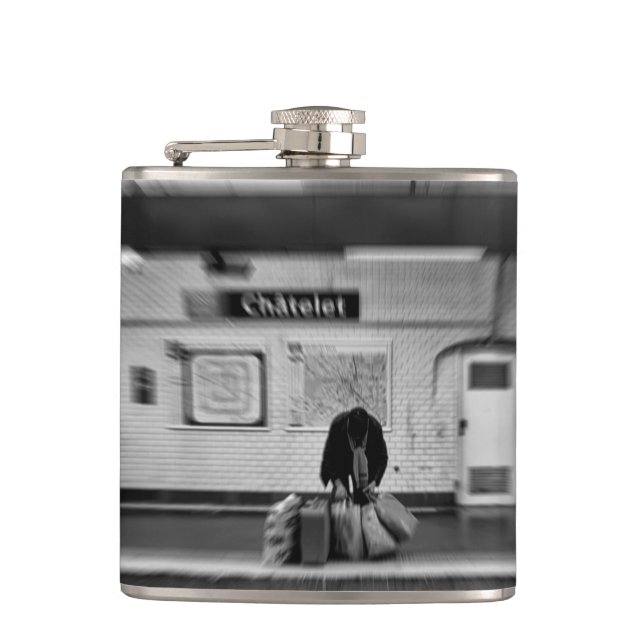 Man with shopping bags in subway (Chatelet) Flask (Front)