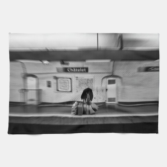 Man with shopping bags in subway (Chatelet) Kitchen Towel (Horizontal)