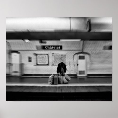 Man with shopping bags in subway Chatelet Poster