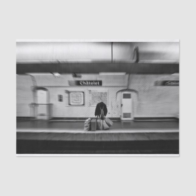 Man with shopping bags in subway (Chatelet) Tissue Paper (Front)