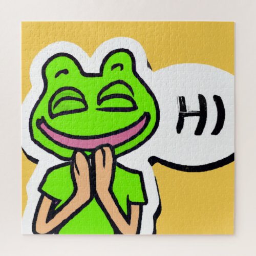 Man with Smiling Frog Head on Yellow AI Art Jigsaw Puzzle