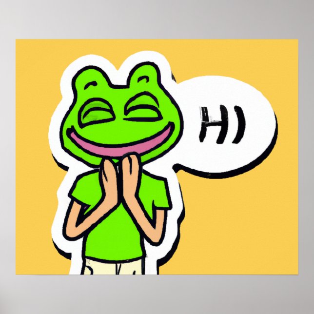 Man with Smiling Frog Head on Yellow AI Art Poster (Front)