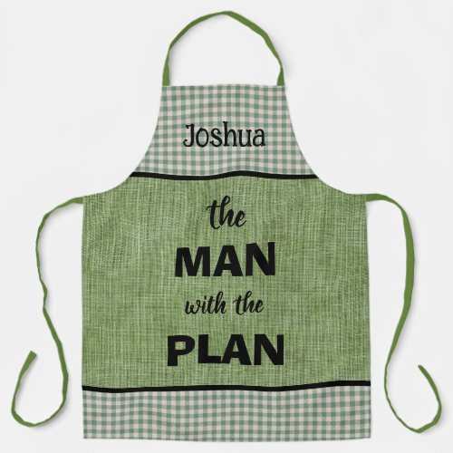 Man With The Plan Monogrammed GreenGingham Check Apron