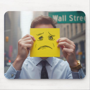 Man With Worried Face Drawing On Wall Street Mouse Pad
