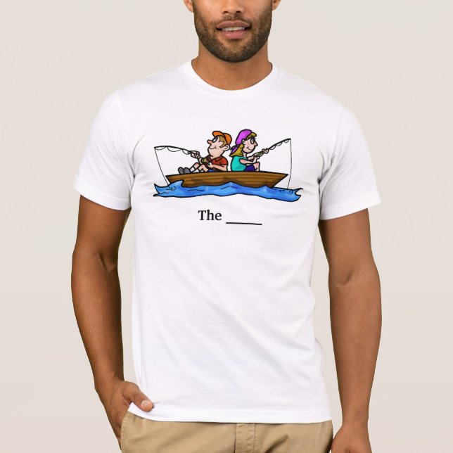 Man Woman Fishing in Boat Customizable T-shirt. T-Shirt (Front)