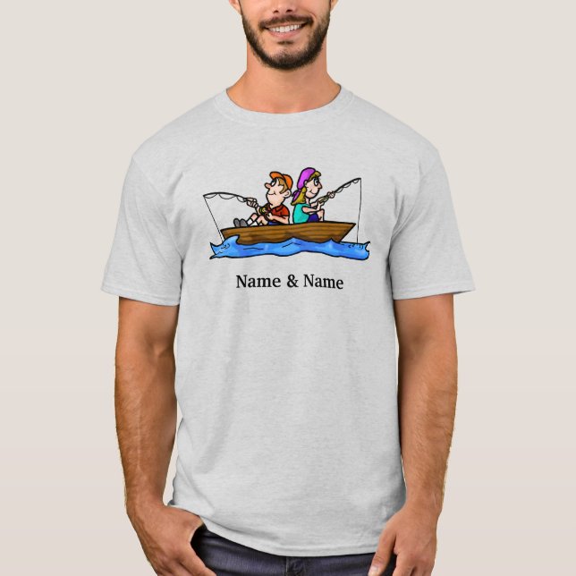 Man Woman Fishing in Boat Customizable T-shirt. T- T-Shirt (Front)