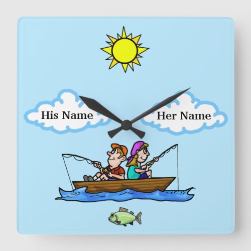 Man  Woman Fishing in Boat Wall Clock Customize