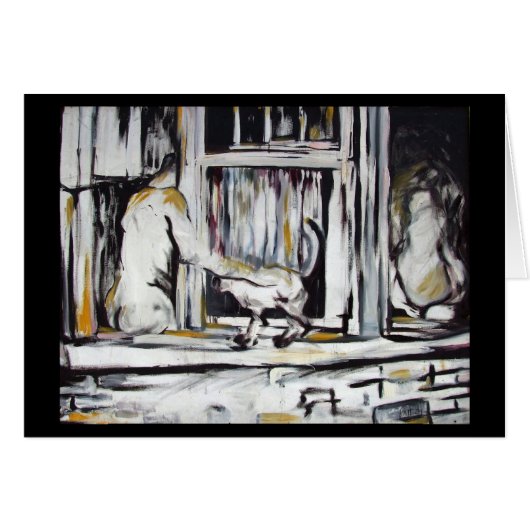 Man & Woman in Window w/ Cat - Original Art Card (Front Horizontal)