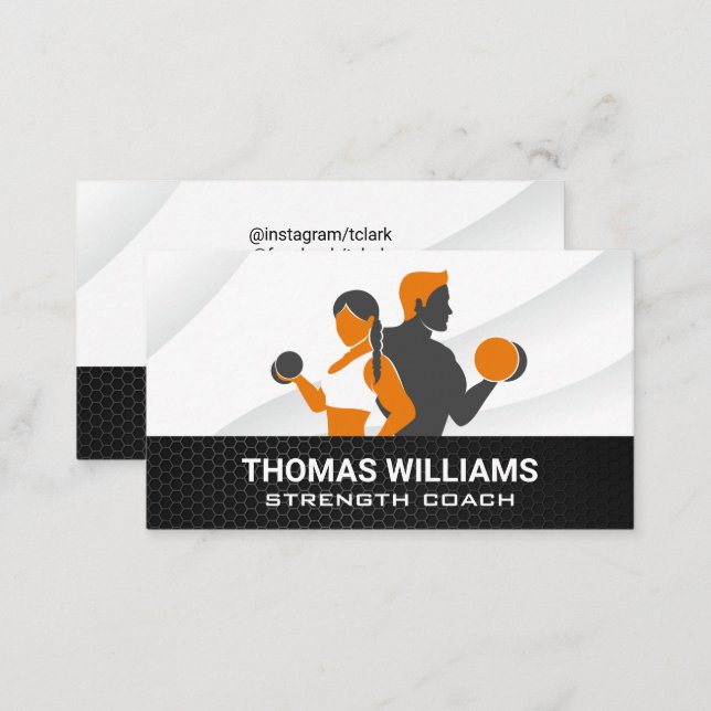 Man Woman Lifting Weights Business Card (Front/Back)