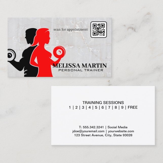 Man Woman Lifting Weights | QR Code Business Card (Front/Back)