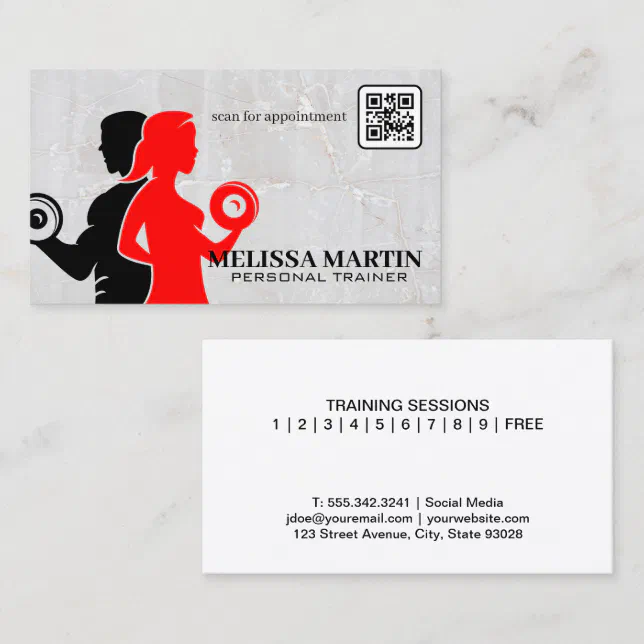 Man Woman Lifting Weights QR Code Business Card Zazzle