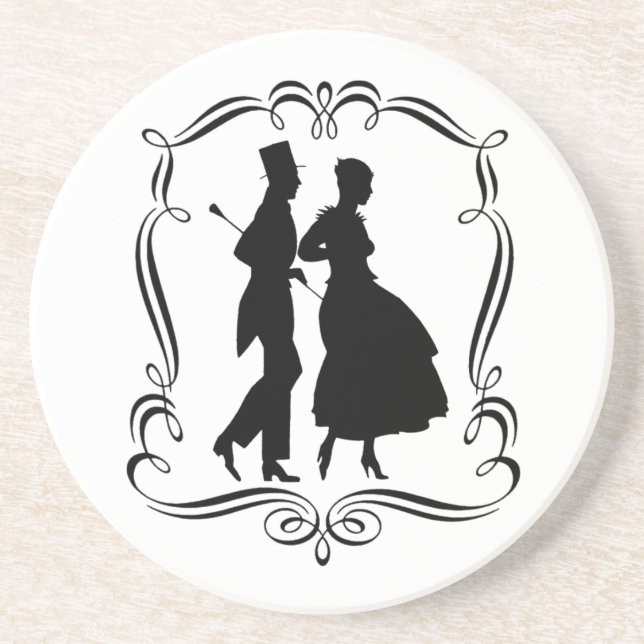 Man Woman Silhouette Vintage Art Coaster (Front)