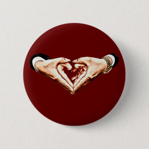 Man womans couples hands in heart shape love art button