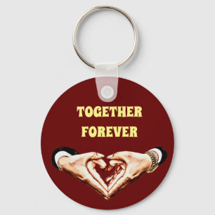 Man womans couples hands in heart shape love art keychain