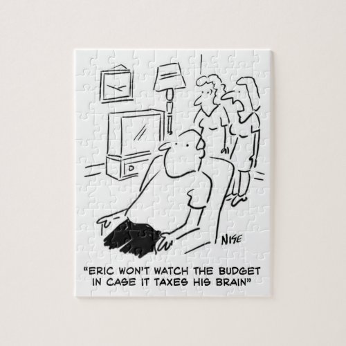 Man wont watch the budget on TV Jigsaw Puzzle