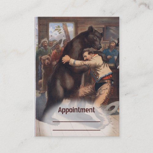 Man Wrestles Bear _ Vintage Litho Appointment Card