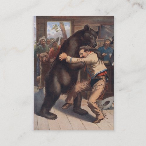 Man Wrestles Bear _ Vintage Lithograph Business Card