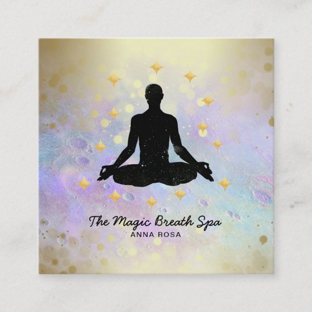 ~  Man Yoga Gold Meditation  Mindfulness Glitter Square Business Card (Front)