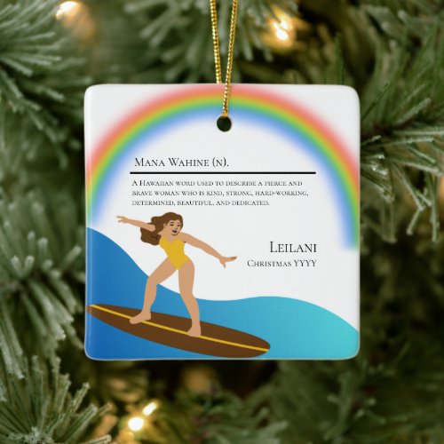 Mana Wahine Girl Surfer Hawaiian Christmas Ceramic Ornament