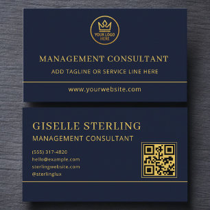 Management Consultant Blue Gold Logo QR Code Business Card