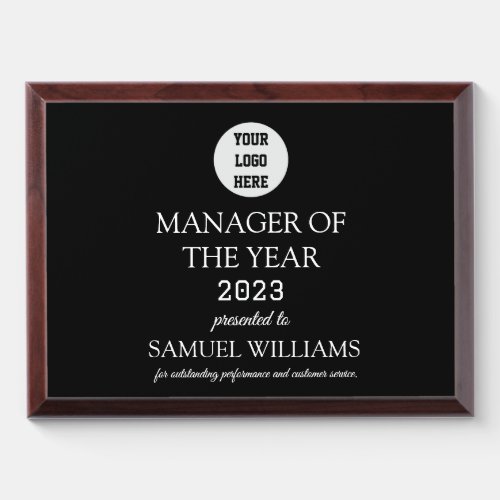 Manager Recognition Company Modern Logo Black Award Plaque