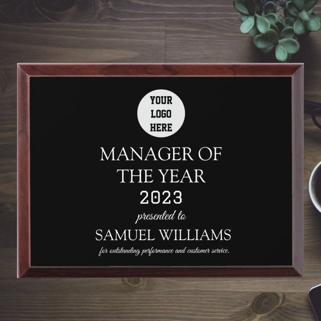 Manager Recognition Company Modern Logo Black Award Plaque (Creator Uploaded)