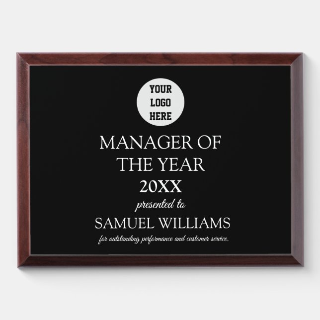 Manager Recognition Company Modern Logo Black Award Plaque (Horizontal)